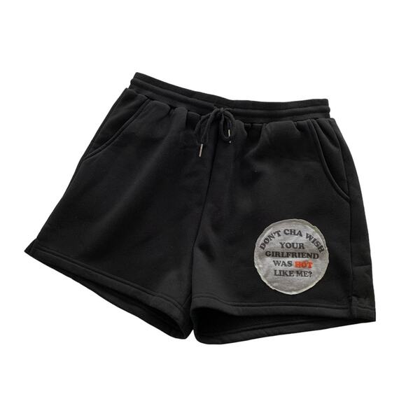 Via Penny Lane Reworked Apparel | Don’t Cha Black Graphic Shorts Medium - Picture 1 of 8